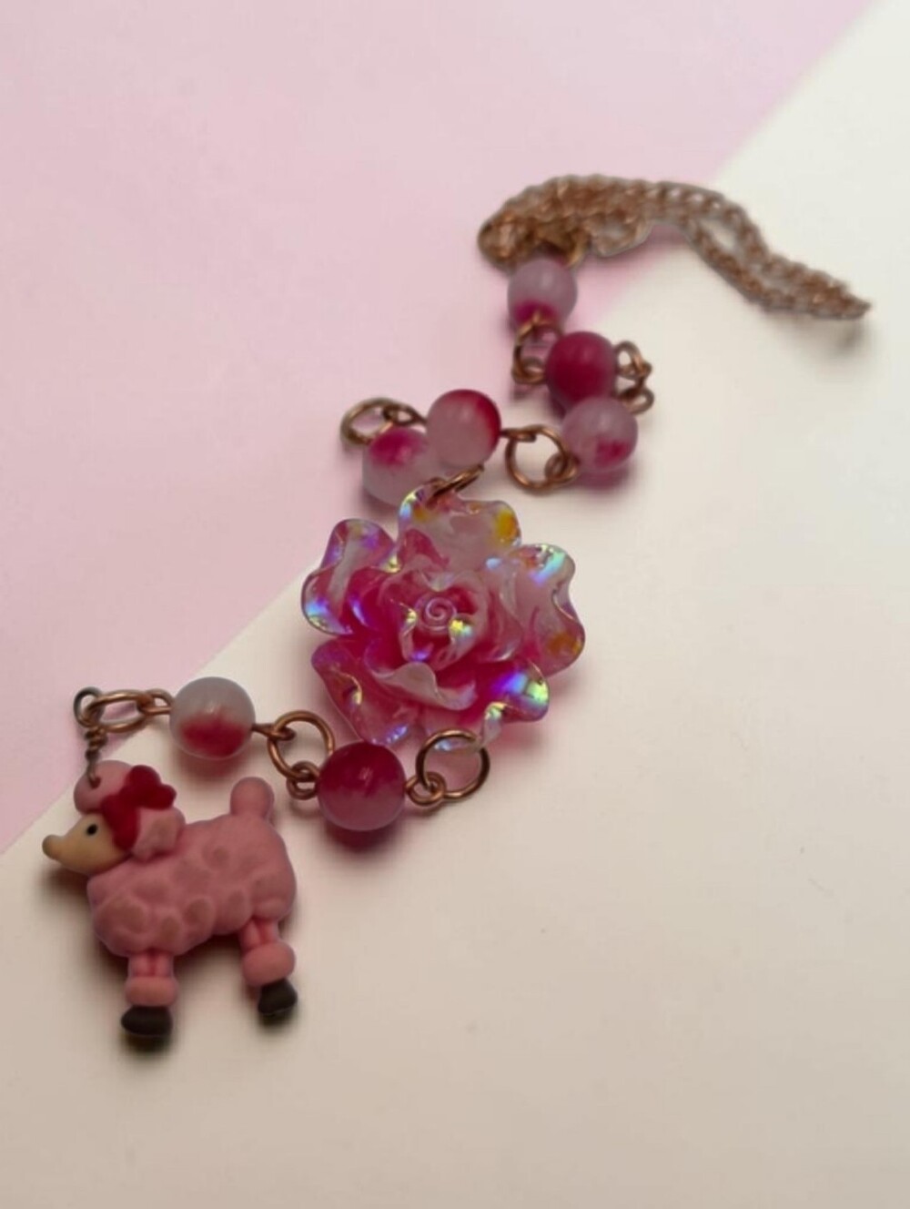 Handmade Pink Poodle  with flower car charms